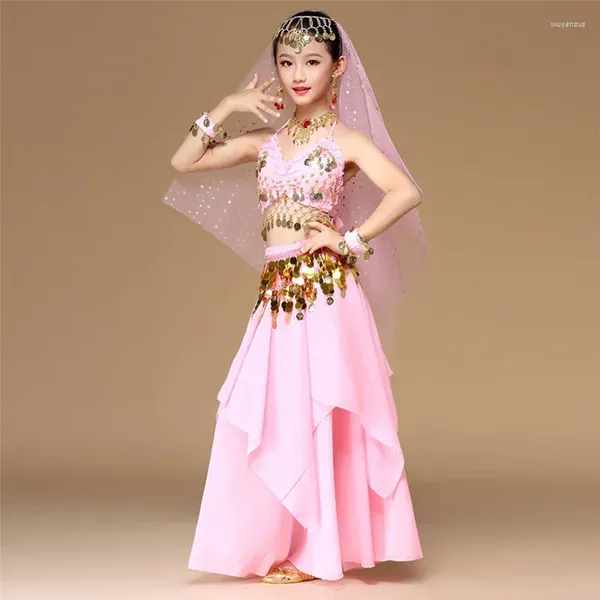 Stage Wear 5pcs / Set Style rose Costume de ventre pour enfants Costumes orientaux R Vêtements pour