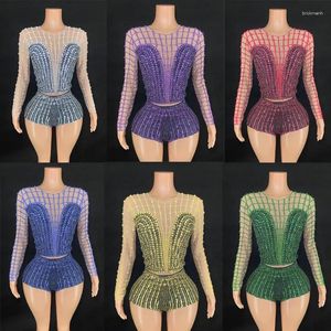 Escenario desgaste 6 colores Gogo Dance Outfit Full Rhinestones Top Shorts Sexy Jazz Body Mujeres Pole Traje Rave Ropa