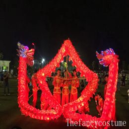 Stage Wear 6 Meter 4 Volwassenen Chinese Opera Traditionele Cultuur LED-verlichting Zijde Print Stof Licht Dragon Dans Stage Prop Folk Festival Mascot Party Kostuum