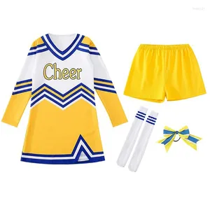 STAGE USE 6PCS Kids Girls Cheerleader School Uniforme Cheer Cosplay Clubwear Cheerleading Costumes Dance Robes avec short