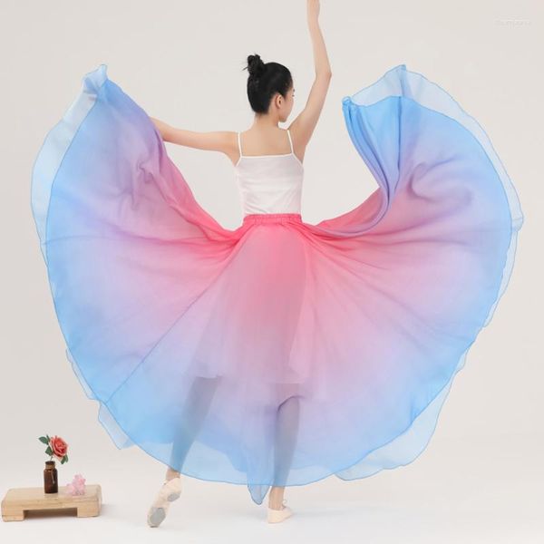 Etapa desgaste 720 grados gran swing elegante gradiente ballet faldas mujeres rendimiento traje de baile flamenco clásico
