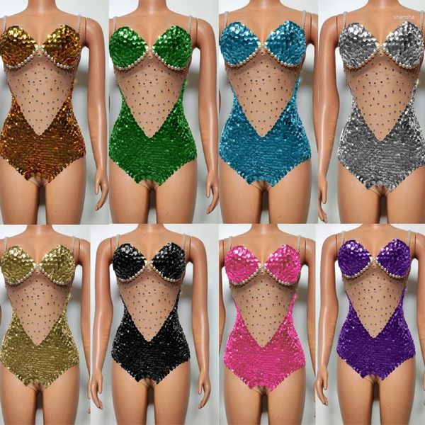 Stage Wear 8 couleurs strass body sexy maille paillettes barboteuses femmes chanteur célébrer Gogo danseur costume festival tenue XS7674