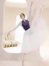 Escenario de 80 cm de largo Ballet profesional tutú blanco 3 capas Mesh adulter bailarina baile elástico expansión de la cintura tul bola de bola