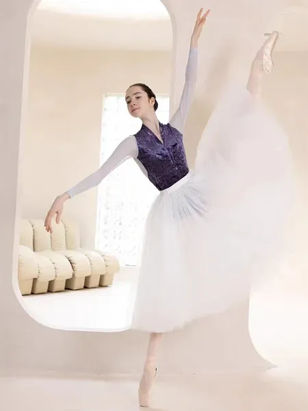 STAGE PEUT 80 cm de long ballet professionnel tutu blanc noir 3 couches en maille adulte danse danse élastique extension