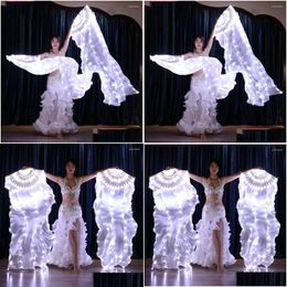 Stage Wear ADT Luminous White Light Led Fan Veils sjaal voor vrouwen Bellydance Oriental Belly Dance Dancing Accessoires Drop levering A Dhcuz
