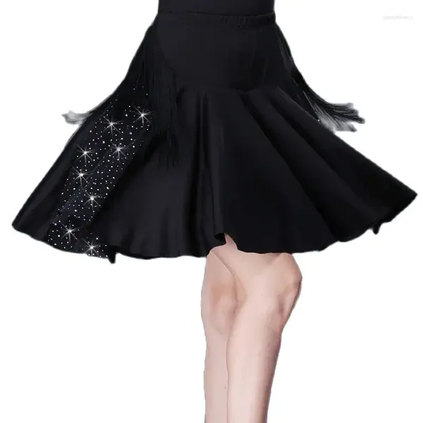 Etapa desgaste adulto 2024 falda de baile rendimiento fibra de leche borla empalme midi-color sólido mujeres cuadrado latino