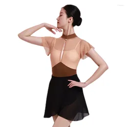 Vêtements de scène robe d'entraînement de Ballet adulte maille épissée une pièce vêtements de pratique de danse Cheongsam col corps gymnastique de base