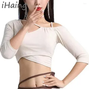 Stage Draag Volwassen buik dance wrap tie crop top dames sexy mouw off schouderblouse haalt schouders haalt bandage buikdans kledingdanskoekje kostuum