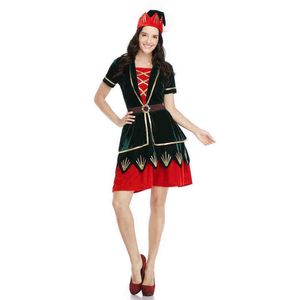 Stage Wear volwassen cosplay Santa Claus Dames Green Red Velvet Sexy Christmas Comes Xmas Sexy Santa Dress Come T220906
