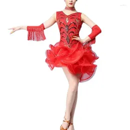 Bühnenkleidung Erwachsene schillernde Tanz Salsa Samba Kleidung für Frauen Fransen Latin Tango Kleider Kostüm ärmelloses unregelmäßiges Kleid mit Halskette