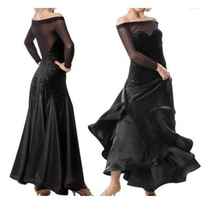 Vêtements de scène pour femmes adultes robe de danse vêtements de danse noir rouge 3 couleurs compétition valse tango salle de bal robes à manches longues modernes