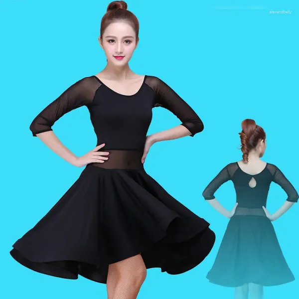 Portez une robe de danse latine adulte femme pratique 2024 Performance jupe salsa tango noirs robes