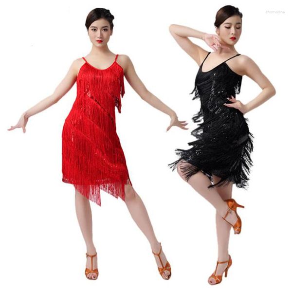 Vêtements de scène adulte danse latine paillettes gland robe femmes Costume Sexy fête Performance vêtements compétition