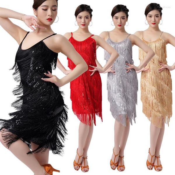 Stage Wear Adult Latin Dance Sequins Tassel Dress Party Performance Competition