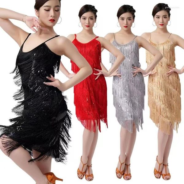 Stage Wear Adult Latin Dance Spring Sequins Fringe Dress Party Performance Competition