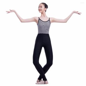 Vêtements de scène adulte Lycra Ballet danse Long justaucorps noir blanc Camisole Spandex Unitard body combinaison femmes dans l'ensemble