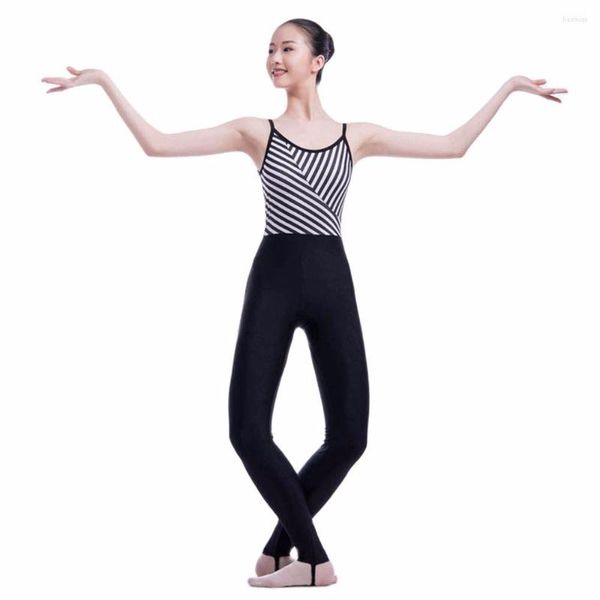 Vêtements de scène adulte Lycra Ballet danse Long justaucorps noir blanc Camisole Spandex Unitard body combinaison femmes dans l'ensemble