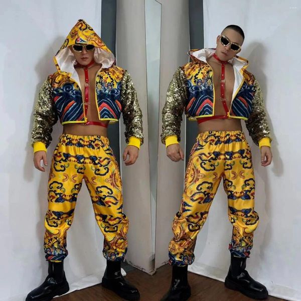 Etapa desgaste adulto masculino gogo danza ropa estilo chino hip hop traje lentejuelas manga chaqueta dj clubwe músculo hombre dancewear vdb7392