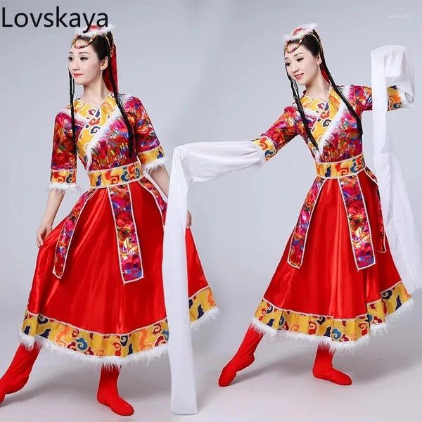 Ropa de escenario Mangas para adultos Vestido de actuación Trajes de danza tibetana Mujeres