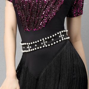 Stage Wear Femmes adultes Performance de danse latine Accessoires Bijoux Perle Strass Ceinture pour salle de bal Cha Samba Tango Waltz DL6537