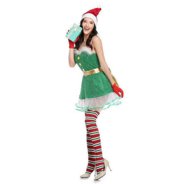 Stage Wear Adulte Femmes Vert Sequin Cosplay Santa Claus Sexy Christmas Comes Xmas Sexy Santa Dress Come T220901