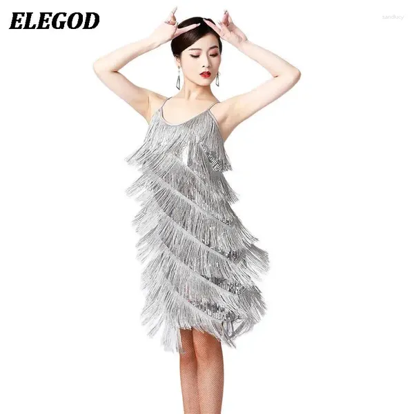 Scary Wear Adults Latin Dance Robe 1920S Sequins Tassel pour femmes Gatsby Cocktail Tango Ballroom Dance Costume Plus taille