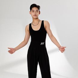 Vêtements de scène adultes danse latine haut Samba hommes professionnels hauts gilet pratique vêtements Tango Cha Rumba salle de bal DWY9145