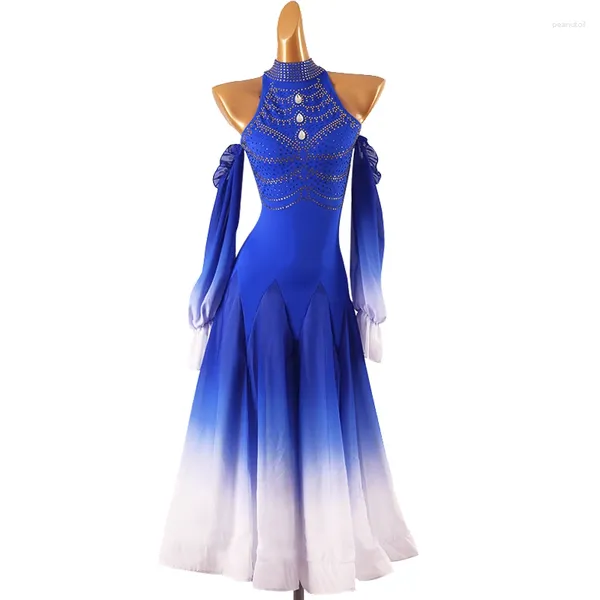 Stage Wear Concours de salle de bal avancé Robe de danse Conception adulte Bleu Profession Valse Danse Jupe Femmes Robes Standard