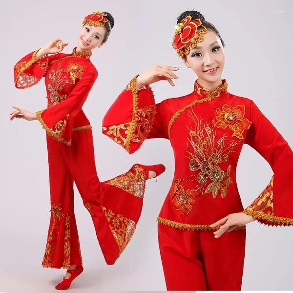 Ropa de etapa antigua disfraz china mujeres león folk dance para mujer hanfu año fan yangko ropa