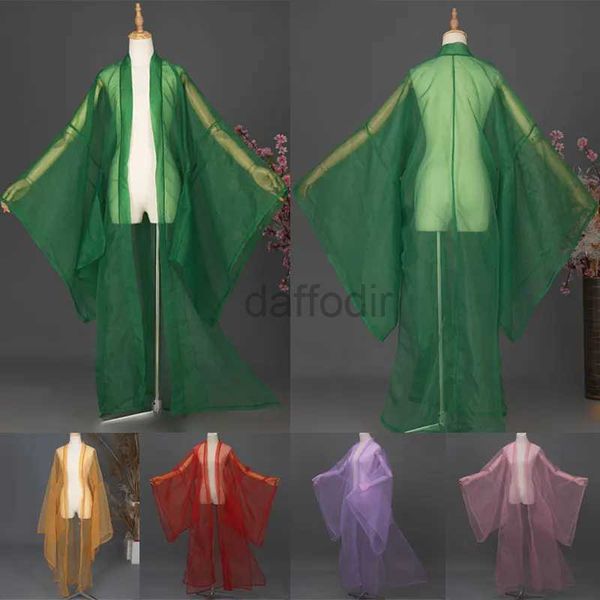 Portez de la scène chinoise Hanfu Couleur solide en tulle cardigan manteau large manteau classique costume de danse folklo