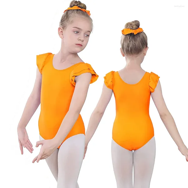 Ropa de escenario AOYLISEY Girls Ballet Dance Leotards Ruffle Manga Gimnasia Body Body Niños Niños Romper Belly Dancing Traje 3-12 años