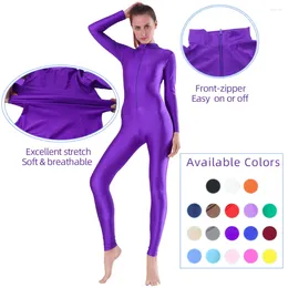 Stage Wear AOYLISEY Femmes Front-Zipper Full Body Unitard Adulte À Manches Longues Col Roulé Ballet Dancewear Spandex Combinaison Costume De Gymnastique