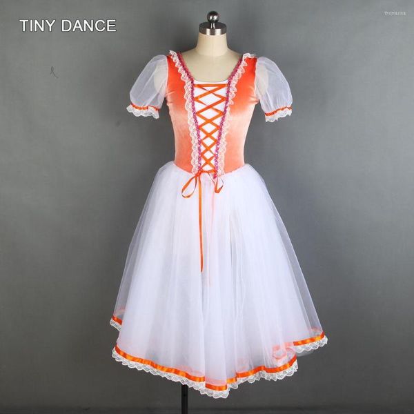 Stage Wear Arrivée De Puff Sleeve Long Ballet Dance Tutu Orange Velvet Corsage Avec Romantique Longueur Justaucorps Robe Costumes 20001