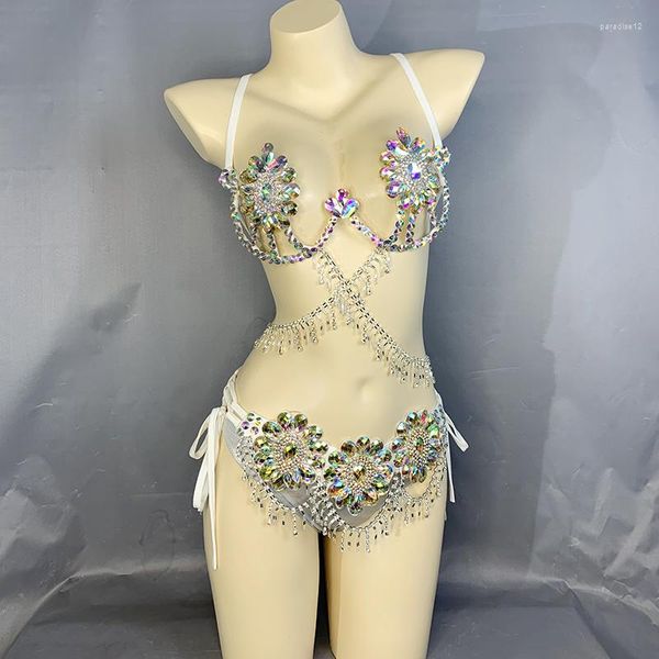 Llegada de desgaste de la etapa Sexy Samba Carnival for Women Brain de alambre Cinturón de cristal Conuote de traje C033