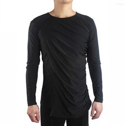 Stage Wear Asymmetrisch Ontwerp Latin Dance Tops Mannen Kostuum Zwart Shirt Volwassen Chacha Tango Rumba Kleding Praktijk