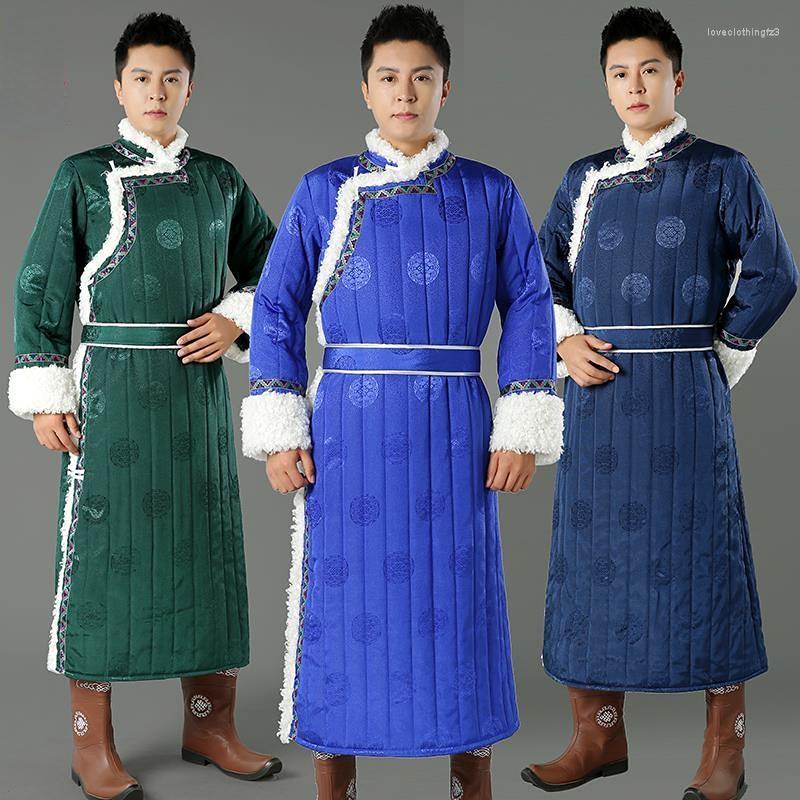 Scen Wear Autumn och Winter Mongolian Clothing Men's Cotton Padded Jacket Lamb Wool Robe Daily Fashion National Style Coat