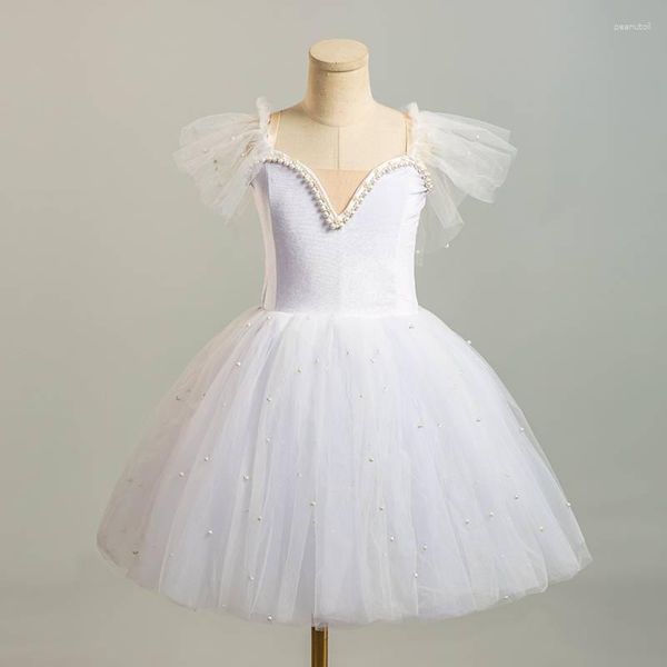 Etapa desgaste bailarina vestido blanco niñas adultos mujeres niños largo romántico ballet tutu niña cisne danza trajes de rendimiento
