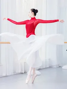 Stage Wear Ballet Mousseline de soie Longue Tutu Rouge Mesh Adulte Ballerine Swan Lake Latin Danse Moderne Tulle Taille Élastique Jupe Tutus En Gros