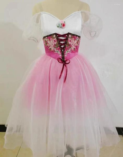 Desgaste de la etapa Traje de ballet Personalizado Notas Hija Vestido de actuación Campesina Giselle Guberia Tul rosa