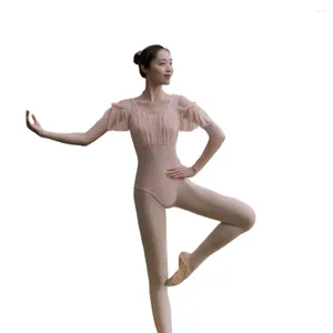 Stadiumkleding Balletdansoefening Training Chinese Folk Ruches Mesh Schouder Body Art Test Volwassen Fee Dameskleding