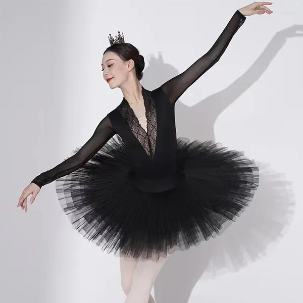 Vêtements de scène Ballet danse Performance professionnelle Tutu jupe adulte ballerine lac des cygnes maille dure blanc noir Tutus avec slips