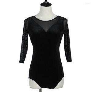 Stage Wear Balletdansen Praktijk Zwart Turnpakje Lange Mouw Kleding Vrouwen Dame Sexy Prestaties Mesh Garen Tops DWY766