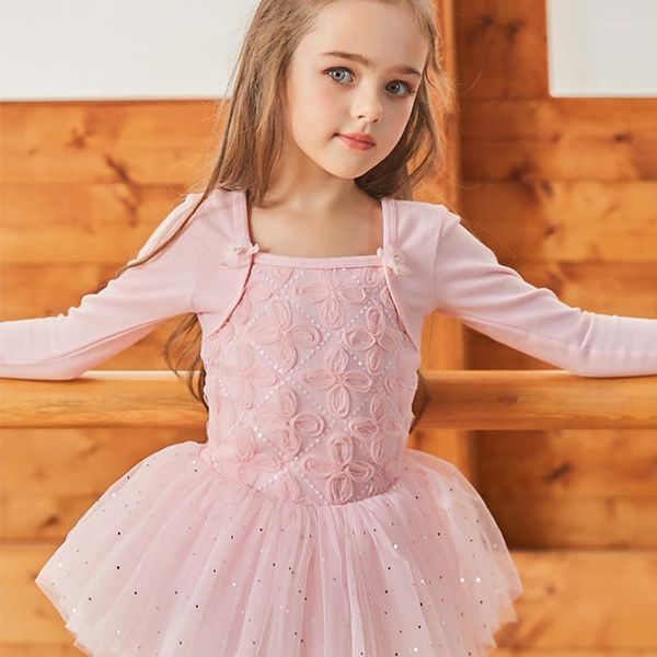 Stage Wear Ballet Robe Danse Justaucorps Gymnastique Robes De Fille De Fleur Ballerine Tutu Justaucorps Pour Les Filles À Manches Longues