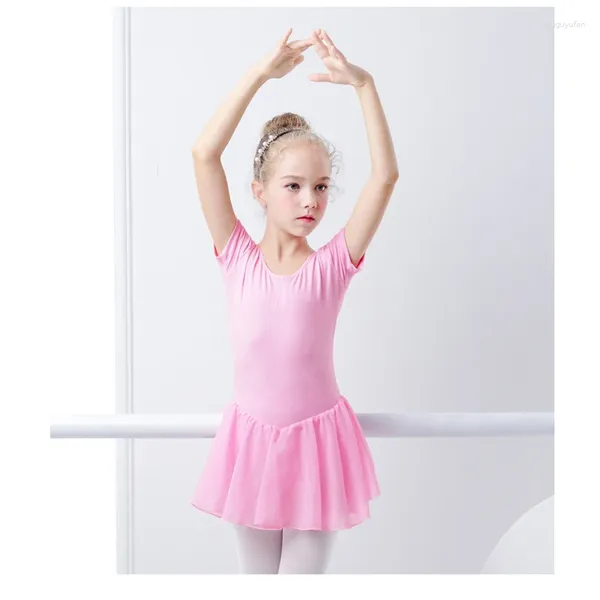 Stage Wear Dress Gymnastics Leotards For Girls Kids Sweepwe Skirded Bowknot Dancewear