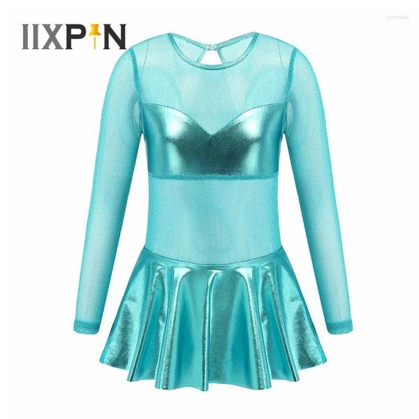 Escenario desgaste ballet vestido niños brillante manga larga patchwok danza gimnasia leotardo niñas dancewear bailarina fiesta disfraces