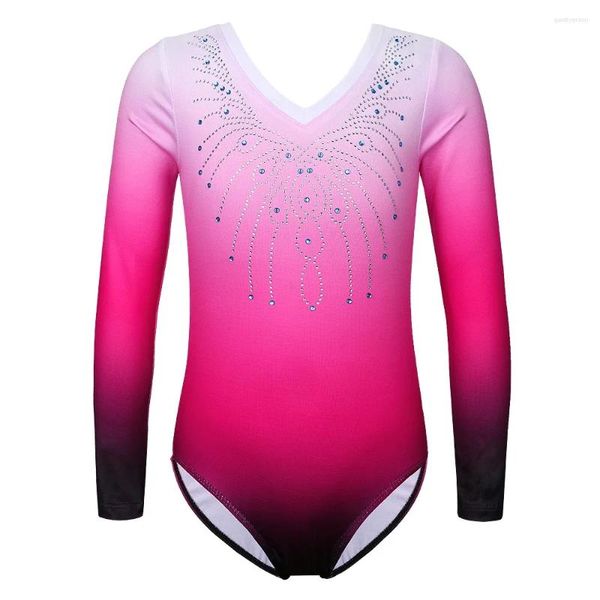 Stage Wear Ballet Justaucorps À Manches Longues Danse Dégradé Couleur Rouge Gymnastique Pour 3-14 Ans Filles Justaucorps Robe