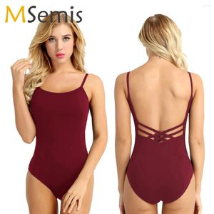 Stage Wear Leotards para mujeres Camisole de baile para adultos Gimnasia Leotard ropa negra Sexy abre bosque