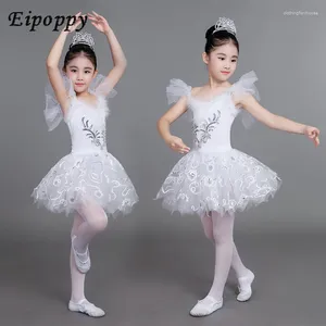 Jupe de ballet de port de scène Little Swan Dance Girl's White Gauze Performance Clothing Pettishirt Practice Enfants