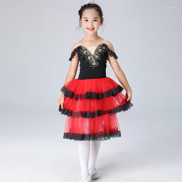 Etapa desgaste falda de ballet rojo negro giselle vestido largo princesa suave tul rendimiento traje tutú profesional