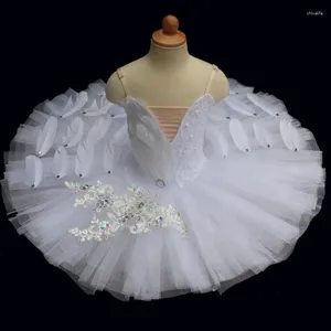Stage Wear Ballet Jupe Blanc Miroir Fluffy Plumes Motif Garçon Et Fille Robe De Danse Professionnelle Adulte Pancake Swan